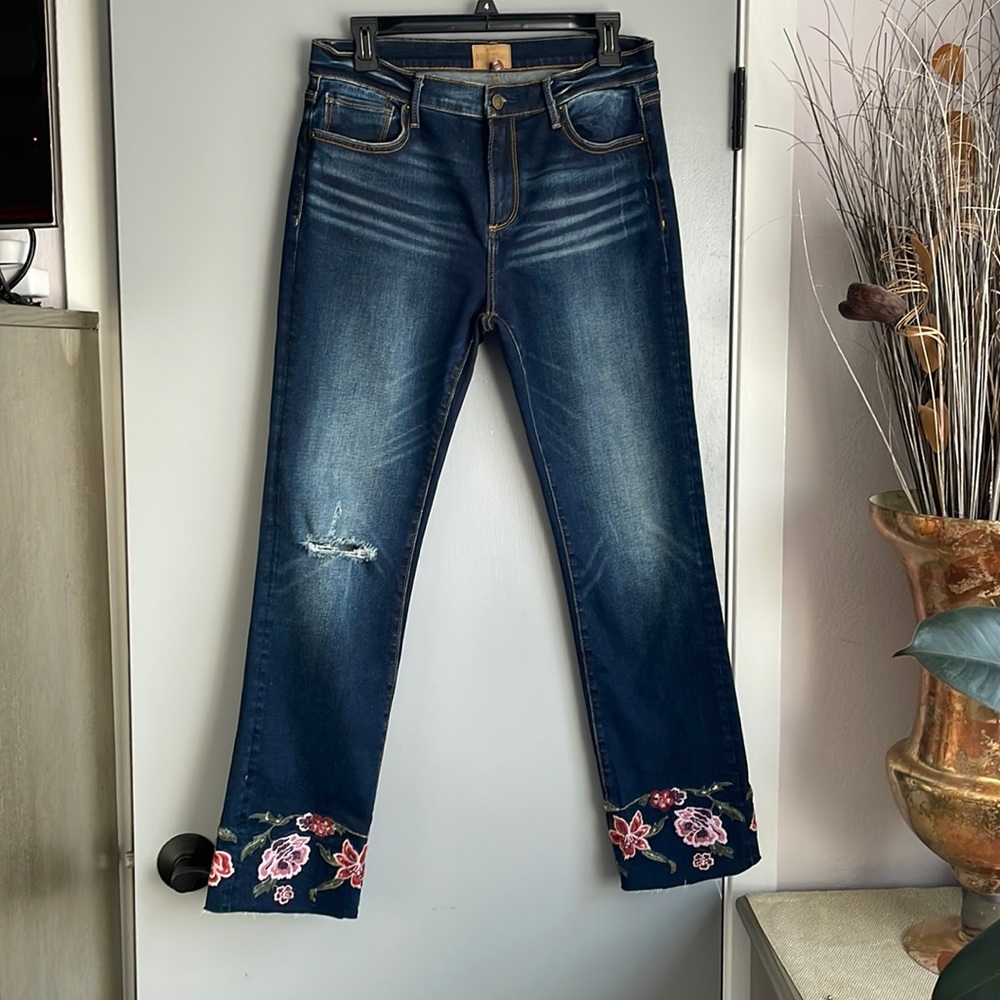 Driftwood Colette distressed embroidered jeans , size 30